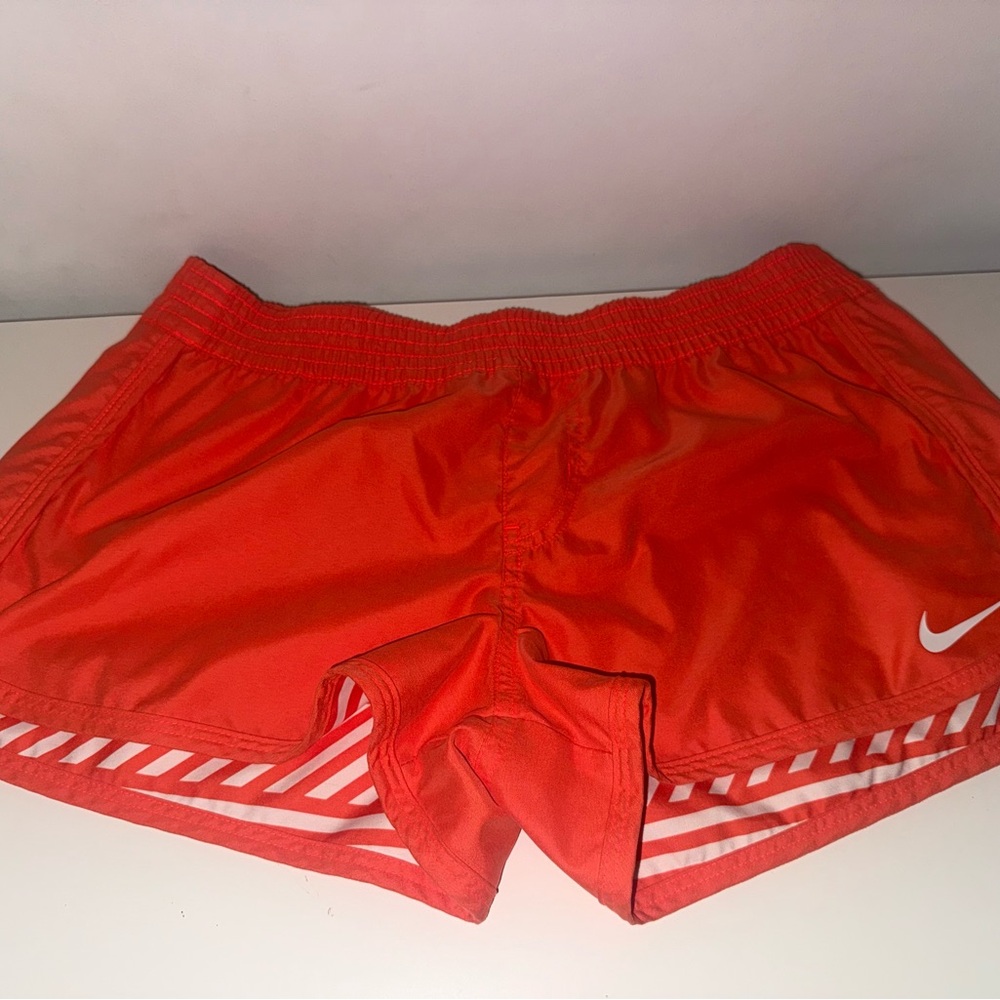 Nike Reversible Dri Fit Orange White Striped Running Shorts Womens Jogging